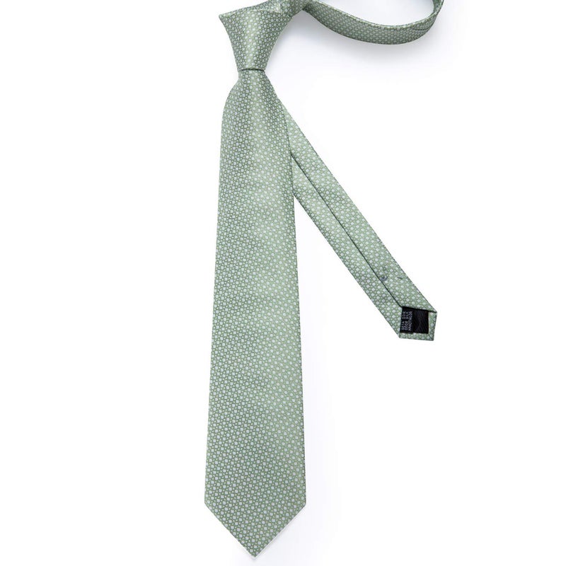 DiBanGu Mens Tie Set Silk Solid Paisley Necktie and Pocket Square Cufflinks Classic Formal Ties for Men Wedding Party, Sage Green - Image 4